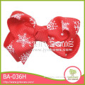 Red striped snowflake graphics ribbon bows for girls